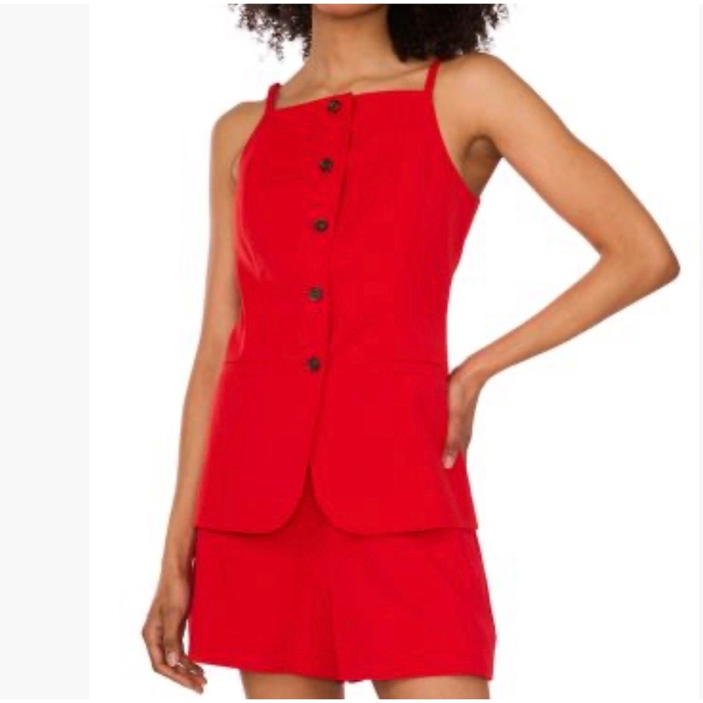 1.STATE 2 Piece Vest and Shorts Set Red Button Front Tailored Women 2/4 Red